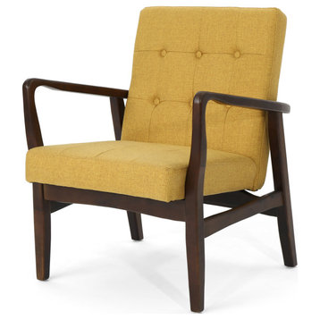 GDF Studio Callisto Mid Century Modern Fabric Club Chair, Mustard/Dark Espresso