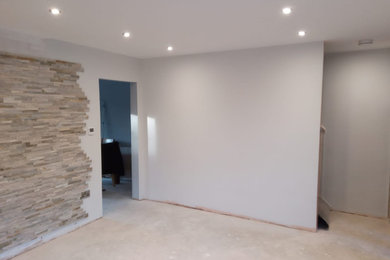 Leveling ceiling, boarding, plastering, painting and cladding (stone work)