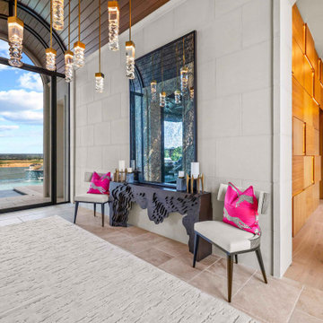 Entry Hall with Pool and Lake View Framing
