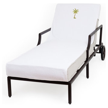 Palm Tree Embroidered Standard Size Chaise Lounge Cover, White