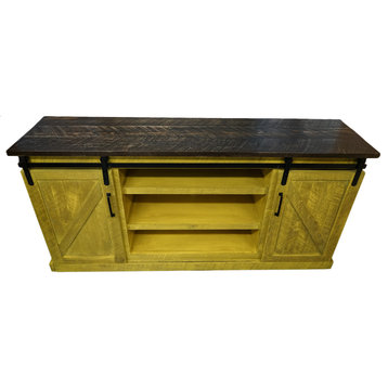 Barn Style 68" Wide Entertainment Console, Autumn Gold, Havana Gold Top