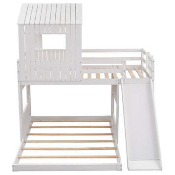 Gewnee Wooden Twin Over Full Bunk Bed, Loft Bed in White