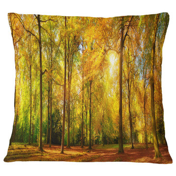 Gorgeous Autumn of Sunny Forest Landscape Photography Throw Pillow, 16"x16"