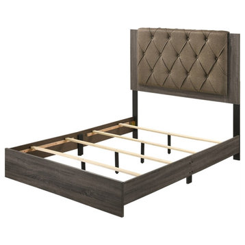 Bowery Hill Transitional Fabric/Wood Eastern King Bed in Rustic Gray Oak