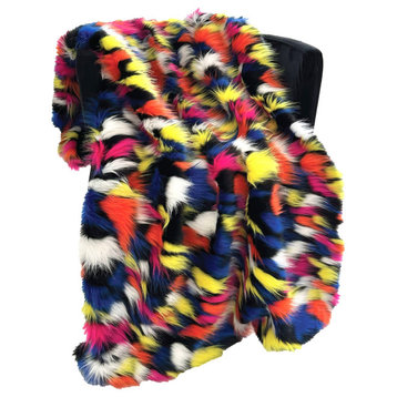 Plutus Purple Yellow Black Amazonian Bird Faux Fur Luxury Throw Blanket, 90"x90"