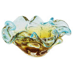 NOVICA - Yellow Blue Waves Art Glass Centerpiece - Hand-blown from glass with effervescent little bubbles, this decorative centerpiece captures the beauty of ocean waves. The art glass accent is presented by the Molinari Family of Brazil, who carry on their Italian glassmaking traditions with this work, adding beautiful shades of yellow and blue.