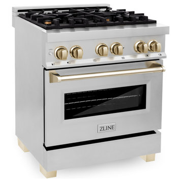 ZLINE 30" Dual Fuel Range, Stainless Steel With Gold Accents, RAZ-30-G