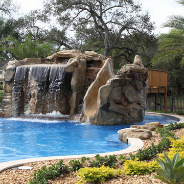 Custom Pool and Spa with Rock Waterfall and Lazy River in Delray beach, Florida