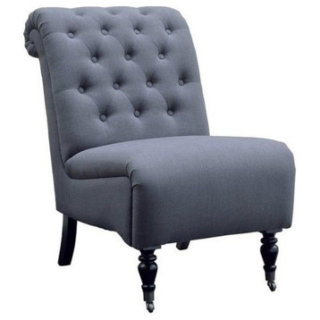 Cora Charcoal Roll Back Tufted Chair, 23.5W X 37D X 35.5H, Black