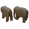 Chinese Pair Distressed Brown Gray Stone Fengshui Elephant Statues Hcs6061