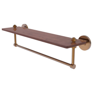 South Beach 22" Solid Wood Shelf with Towel Bar, Brushed Bronze