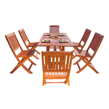 Malibu Eco-Friendly 7-Piece Wood Outdoor Dining Set With Foldable Armchairs