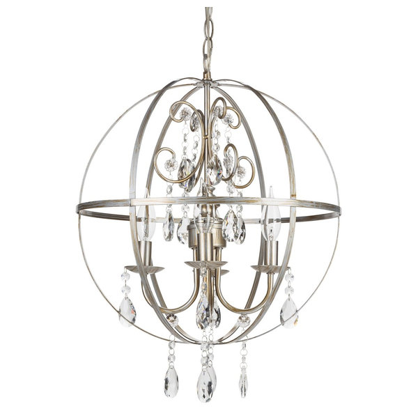 Luna 4-Light Wrought Iron Crystal Orb Chandelier, Silver