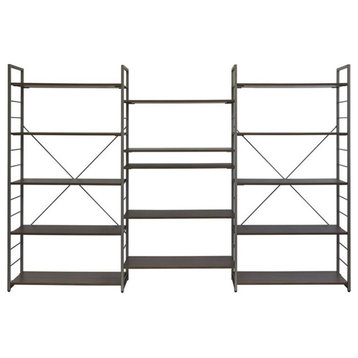 Unique Furniture 65x98" MDF and Steel Etagere Bookcase in Brown/Black