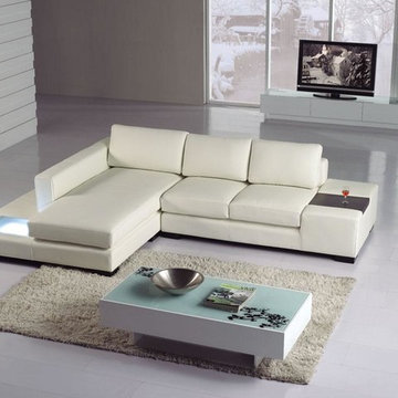 White Bonded Leather Sectional Sofa with Light