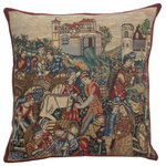 Charlotte Home Furnishings Inc. - Winemerchants I Belgian Cushion Cover - Intricately woven in rich hues and vivid vistas lead the entrancing design of our Wine Merchants Tapestry Cushion Cover. Our tapestry design is taken from a historical piece woven in 15th century Flanders. It echoes the hustle and bustle of the wine trade with merchants and their customers buying select grapes and vintages. The pillow cover is jacquard woven in Belgium from luxe 70% cotton, polyester and viscose for a silky feel and apparent sheen. The cover does not come with pillow insert and requires separate purchase. Cushion cover backed with lining and zipper. Infill not included. Woven in France.