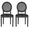 Lintz Wood and Cane Upholstered Dining Chair, Set of 2, Midnight and Gray, Faux Leather