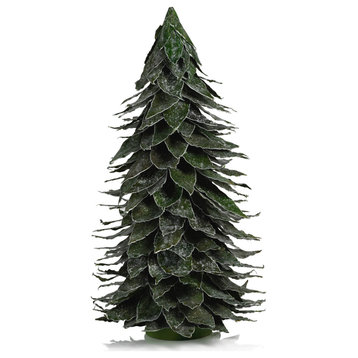 Natural Mahogany Leaf Christmas Tabletop Tree with Capiz Flakes, 9.75" x 18.5"