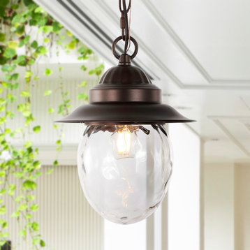 Manteo 8.25" 1-Light Iron/Glass Outdoor LED Pendant, Oil Rubbed Bronze/Clear