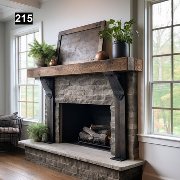 Reclaimed Wood Beam Fireplace Mantel with Iron Corbels