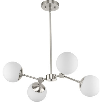 Haas Collection Four-Light Brushed Nickel Mid-Century Modern Chandelier
