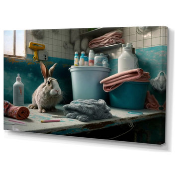 Funny Rabbit Doing Laundry II Canvas, 32x24, No Frame