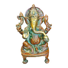 Mogulinterior - Ganesh Brass Statue Sitting Hindu God Ganesha Sculpture Prayer Temple Decor - Decorative Objects And Figurines