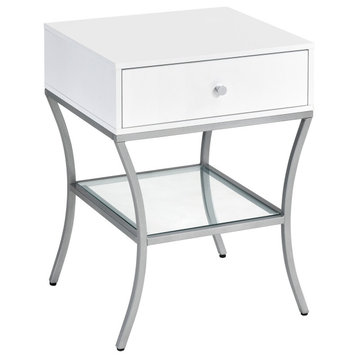 Crosby Glass & Metal End Table in Snow White & Silver Gray