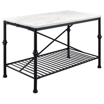 Furniture of America Froy Marble Top Kitchen Island in Black and White