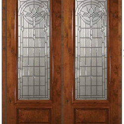 Pre-hung Home Double Door 96 Wood Alder Palacio 1 Panel 3/4 Lite - Front Doors