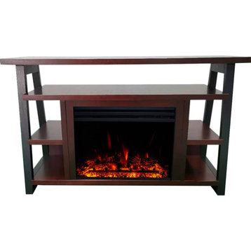 32" Industrial Chic Electric Fireplace Heater, 10 LED Color Effects Mahogany