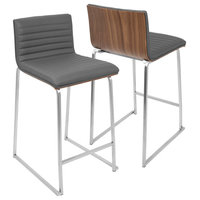 LumiSource Mara 26" Counter Stool, Walnut And Gray, Set Of 2