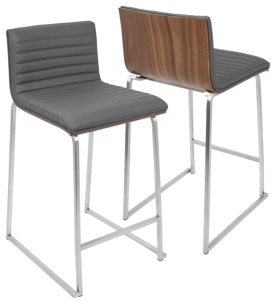 LumiSource Mara 26" Counter Stool, Walnut And Gray, Set Of 2