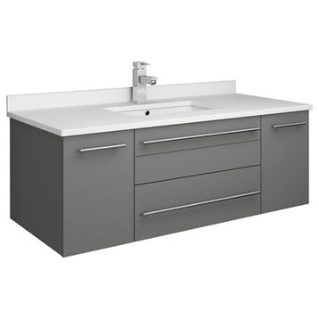 Fresca Lucera 42" Wall Hung Undermount Sink Solid Wood Bathroom Cabinet in Gray
