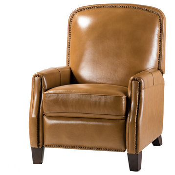 Genuine Leather Cigar Recliner With Nail Head Trim, Camel