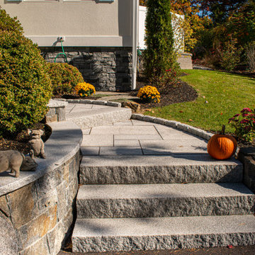 Salt and Pepper Granite Walkway and Steps with Cobblestones Border
