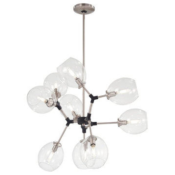 George Kovacs Nexpo 9-Light Chandelier P1369-619, Brushed Nickel W/Black Accents