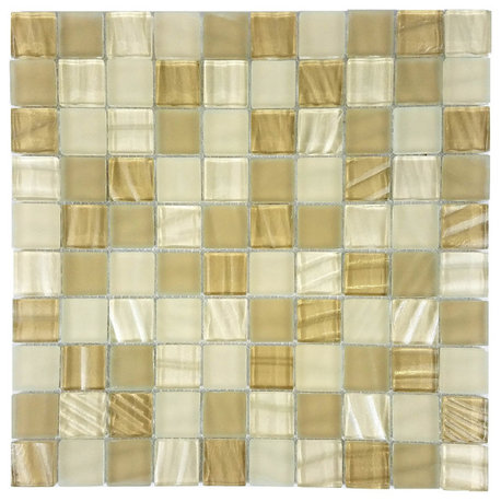 New Era 1"x1" Square Glass Mosaic Tile,Glossy Beige, Single Sheet