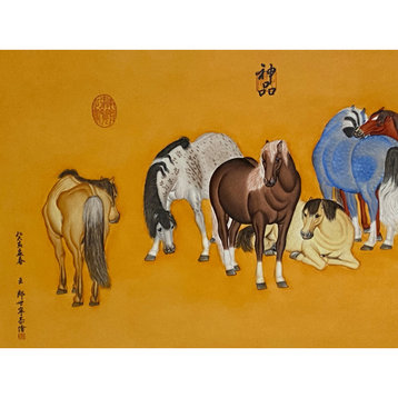 Chinese Porcelain Lang Shih Ning Eight Horses Painting Wall Decor Hcs7675