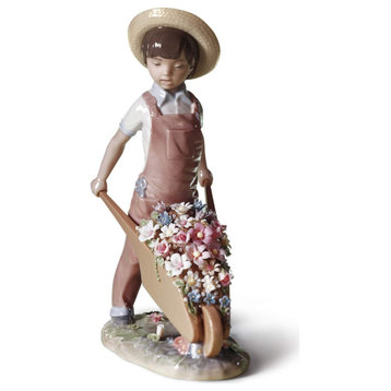 Lladro Wheelbarrow With Flowers Figurine 01001283
