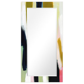 "Sunder" Beveled Mirror on Printed Abstarct Tempered Art Glass, 54x28"