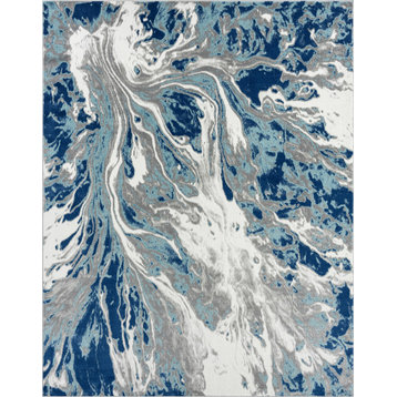 Colton Contemporary Abstract Blue/Cream Rectangle Area Rug, 7'11''x10'3''