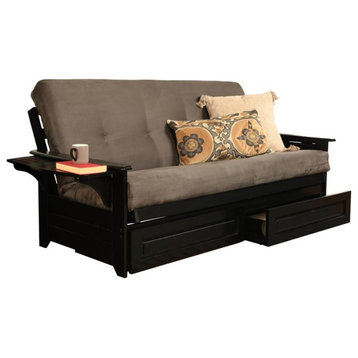 Kodiak Furniture Phoenix Storage Futon with Suede Fabric Mattress in Black/Gray