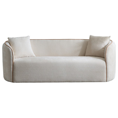 GDF Studio 3-Seater Boucle Upholstered Curved Sofa, Wood Frame, Beige