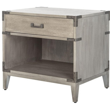 Contemporary Nightstand, Storage Drawer With Open Compartment, Light Grey