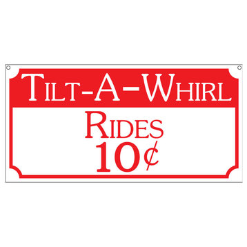Tilt-A-Whirl Rides 10C, Aluminum Carnival Sign Amusement Park Fair Sign, 6"x12"