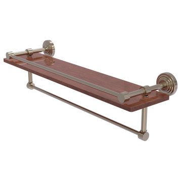Waverly Place 22" Wood Shelf with Gallery Rail and Towel Bar, Antique Pewter