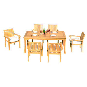 7Piece Outdoor Patio Teak Dining Set, 71" Rectangle Table, 6 Nain Stacking Chair