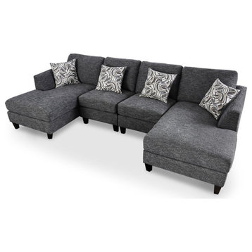 Furniture of America Burcham Transitional Chenille U-Shape Sectional in Gray