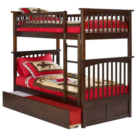 AFI Columbia Twin Over Twin Trundle Solid Wood Bunk Bed in Walnut